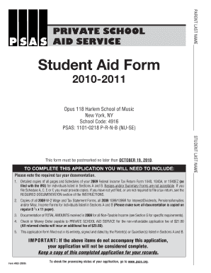 Private School Aid Service Student Aid Form