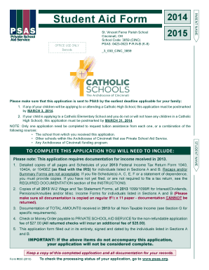 Catholic School Student Aid Form