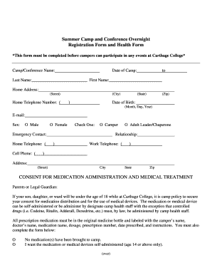Summer Camp Registration and Health Form