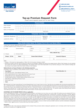 Bharti AXA Life Insurance Top-up Premium Request Form