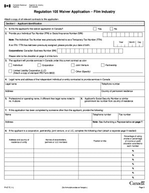 Regulation 105 Waiver Application – Film Industry