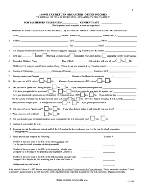 1040NR Tax Return Organizer