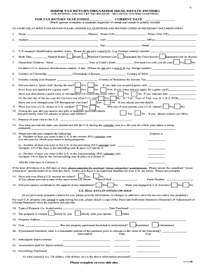 1040NR Tax Return Organizer for Real Estate Income