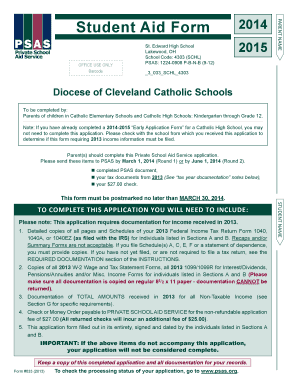 Private School Aid Form 2014