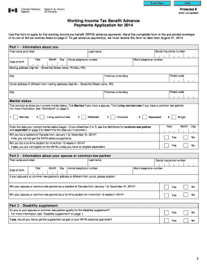 Working Income Tax Benefit Advance Payments Application 2014