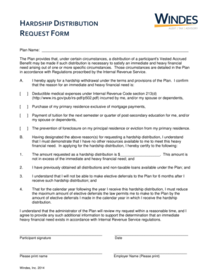 Hardship Distribution Request Form
