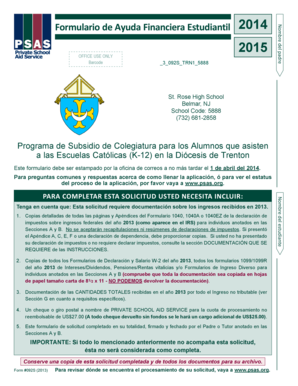 Formulario de Ayuda Financiera Estudiantil 2014