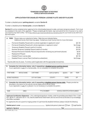 Tennessee Disabled Person License Plate and Placard Application