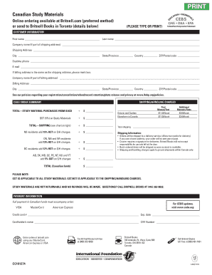 Canadian Study Materials Order Form