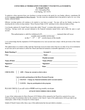 ACH Request Form - St. Joseph Cold Spring