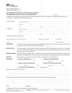 Kaiser Permanente Health Information Authorization