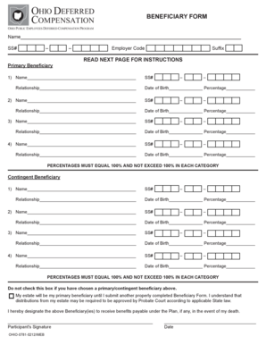 Ohio Deferred Compensation Beneficiary Form