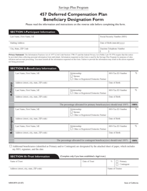 Savings Plus Program 457 Deferred Compensation Plan Beneficiary Designation Form