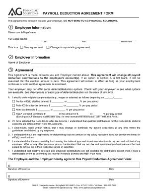 Payroll Deduction Agreement Form
