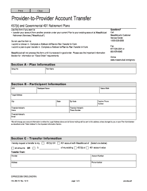 Provider-to-Provider Account Transfer Form