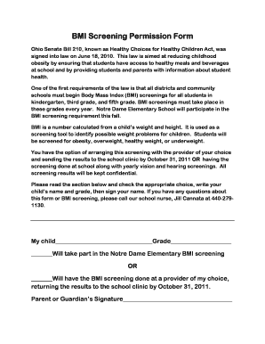 BMI Screening Permission Form