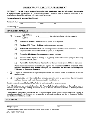 Participant Hardship Statement