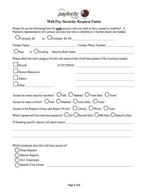 Web Pay Security Request Form