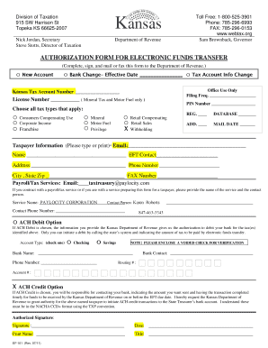 Kansas Electronic Funds Transfer Authorization Form