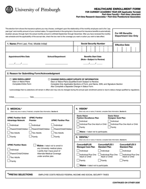 Healthcare Enrollment Form for Part-time Faculty