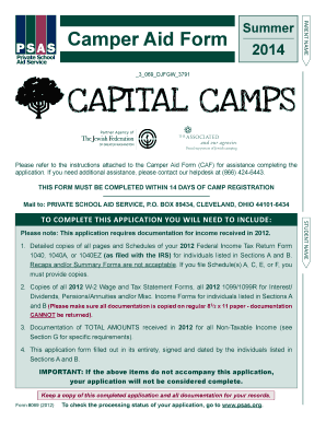 Camper Aid Form Summer 2014
