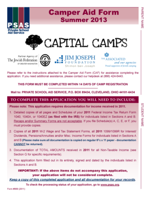 Camper Aid Form Application