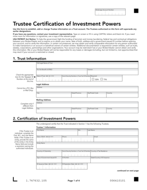 Trustee Certification of Investment Powers Form