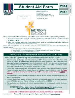 Student Aid Form 2014