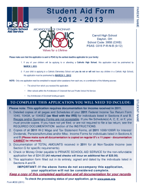 Student Aid Form 2012-2013