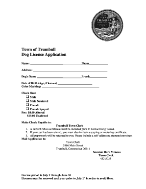 Trumbull Dog License Application