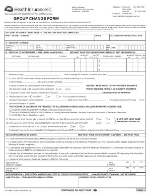 BC Medical Services Plan Group Change Form