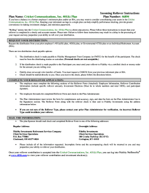 Cricket Communications 401(k) Rollover Form