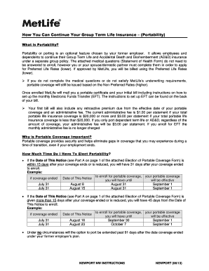 Group Term Life Insurance Portability Form