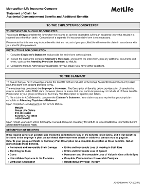 MetLife Accidental Dismemberment Claim Form