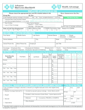 Employee Application for Arkansas Blue Cross and Blue Shield