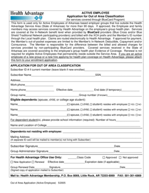 Health Advantage Out of Area Classification Application