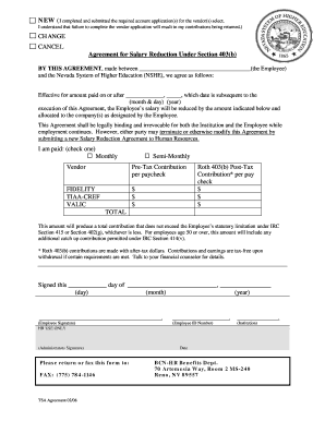 Agreement for Salary Reduction Under Section 403(b)