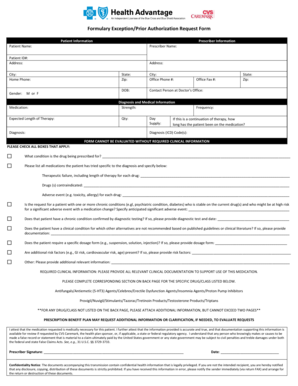 Formulary Exception Prior Authorization Request Form
