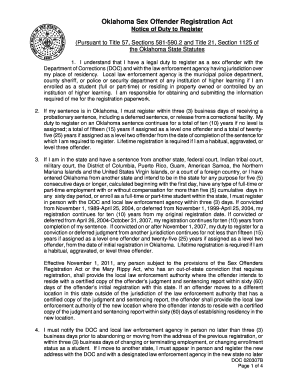 Oklahoma Sex Offender Registration Notice
