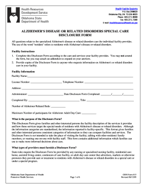 Alzheimer's Disease Special Care Disclosure Form