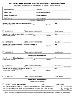 Oklahoma Self-Defense Act Applicant Local Agency Report