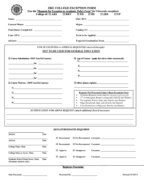 EKU College Exception Form