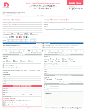 Deluxe Cash Management Supply Program Order Form