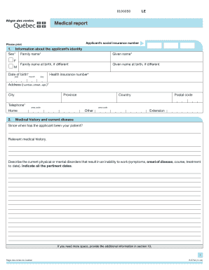 Québec Medical Report for Disability Benefits