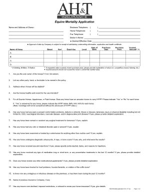 Equine Mortality Insurance Application