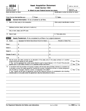 IRS Form 8594 Asset Acquisition Statement