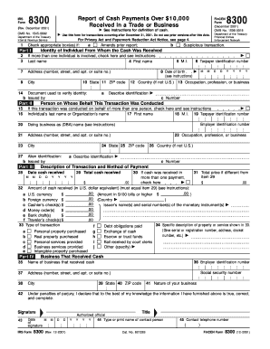 IRS Form 8300 Cash Payment Report
