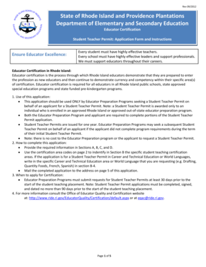 Rhode Island Student Teacher Permit Application