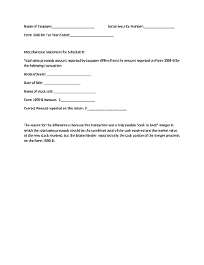 IRS Form 1040 Schedule D Miscellaneous Statement