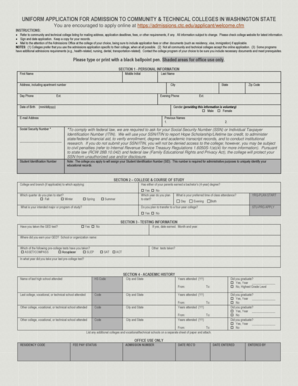 Washington State Community College Admission Form
